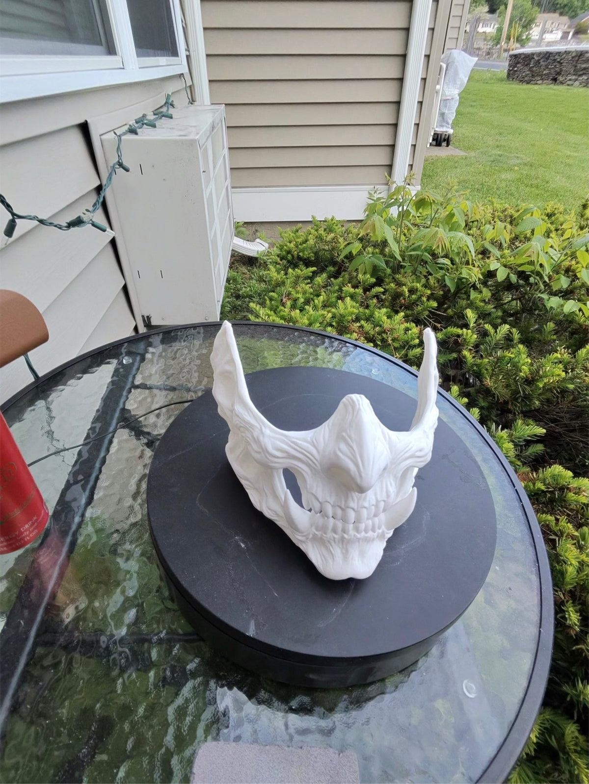 White 3D printed demon oni half-mask
