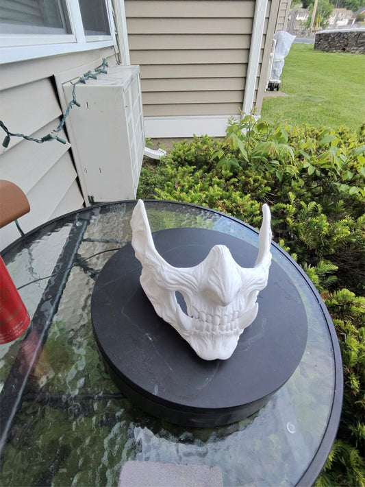 White 3D printed demon oni half-mask